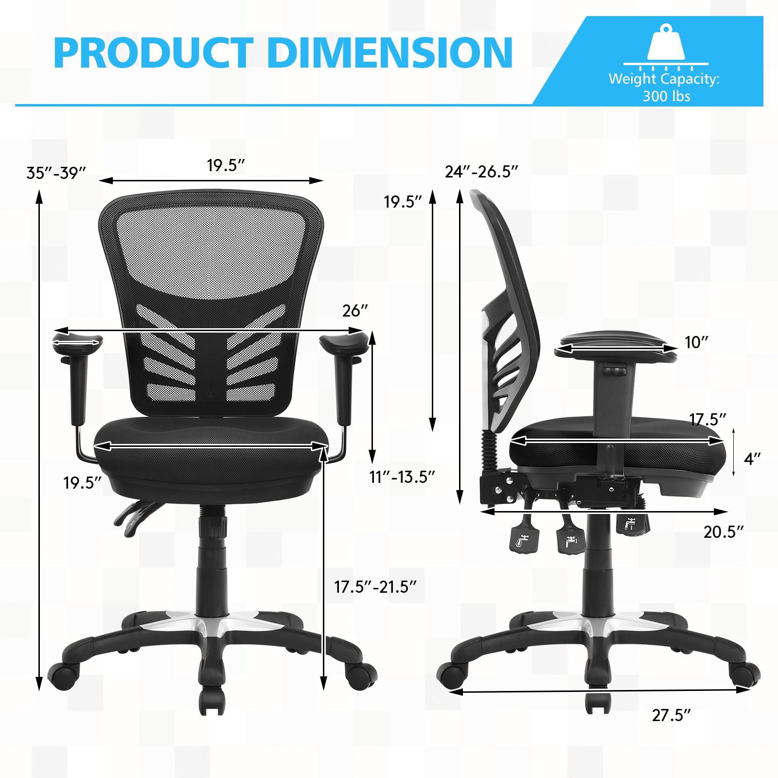 Giantex Mesh Office Chair, 3-Paddle Control, Lumbar Support, Adjustable Armrest and Backrest, Ergonomic Mid-Back Reclining Executive Chair for Working, Gaming (Black)