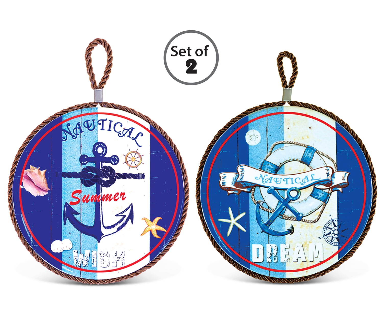 Puzzled Nautical Potholders Nautical Ceramic Pot Holder Set Beach Theme Assorted Styles, Set
