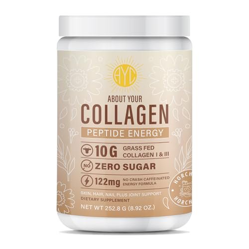 ACERCA DE SU COLÁGENO Péptido Energético Colágeno en Polvo Cabello, Uñas, Piel, Tipo I y III, Cafeína para Energía, Vitamina C, Biotina, Ácido Hialurónico, Cero Azúcar - 8.92 oz (Horchata)