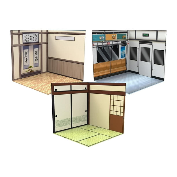 Fondo de exhibición de modelos (3 unidades) para figuras y muñecas a escala 1/12 Interior y Metro y Sala de Estudio