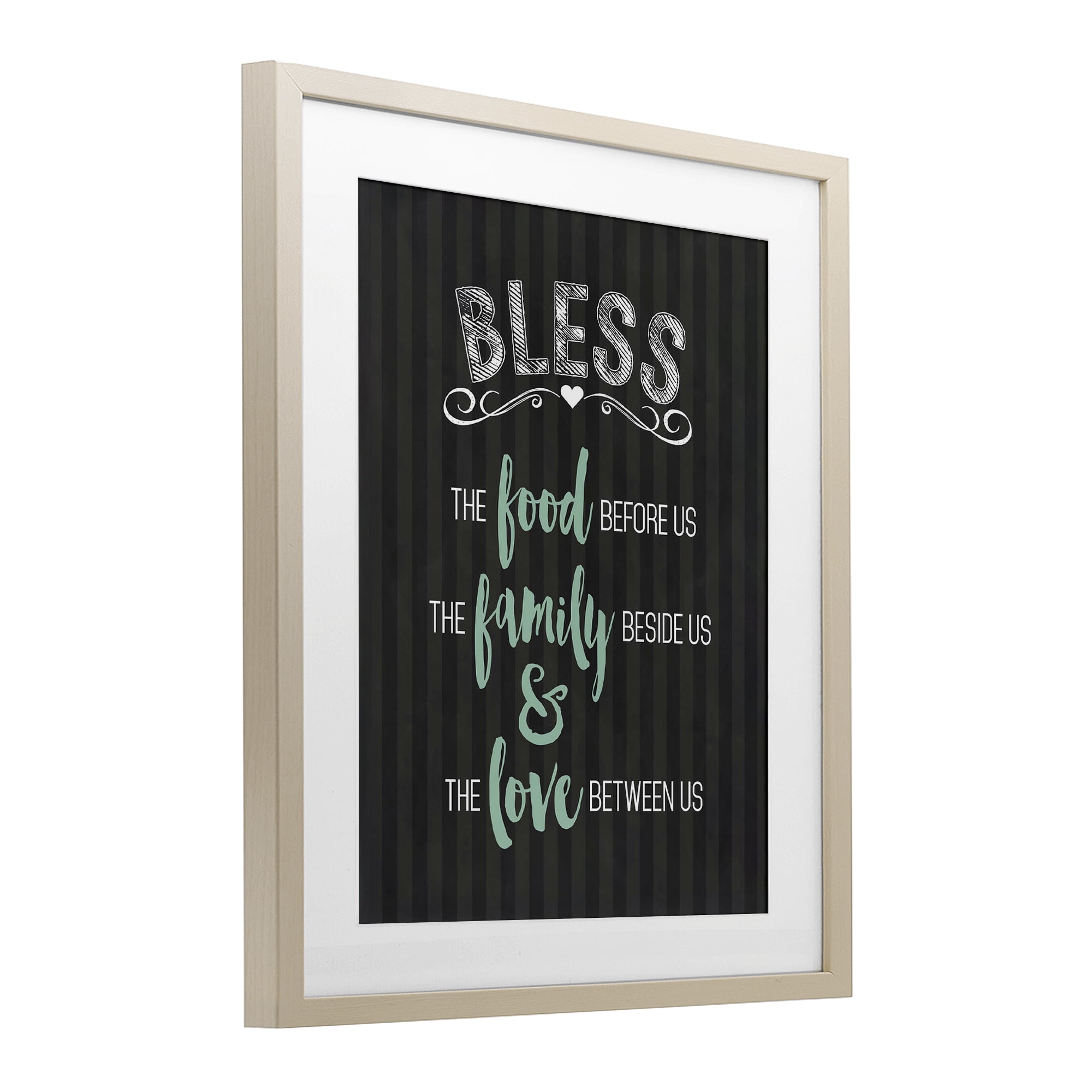 Bless The Food Family & Love Birch Framed Print Under Glass, design by Lettered and Lined
