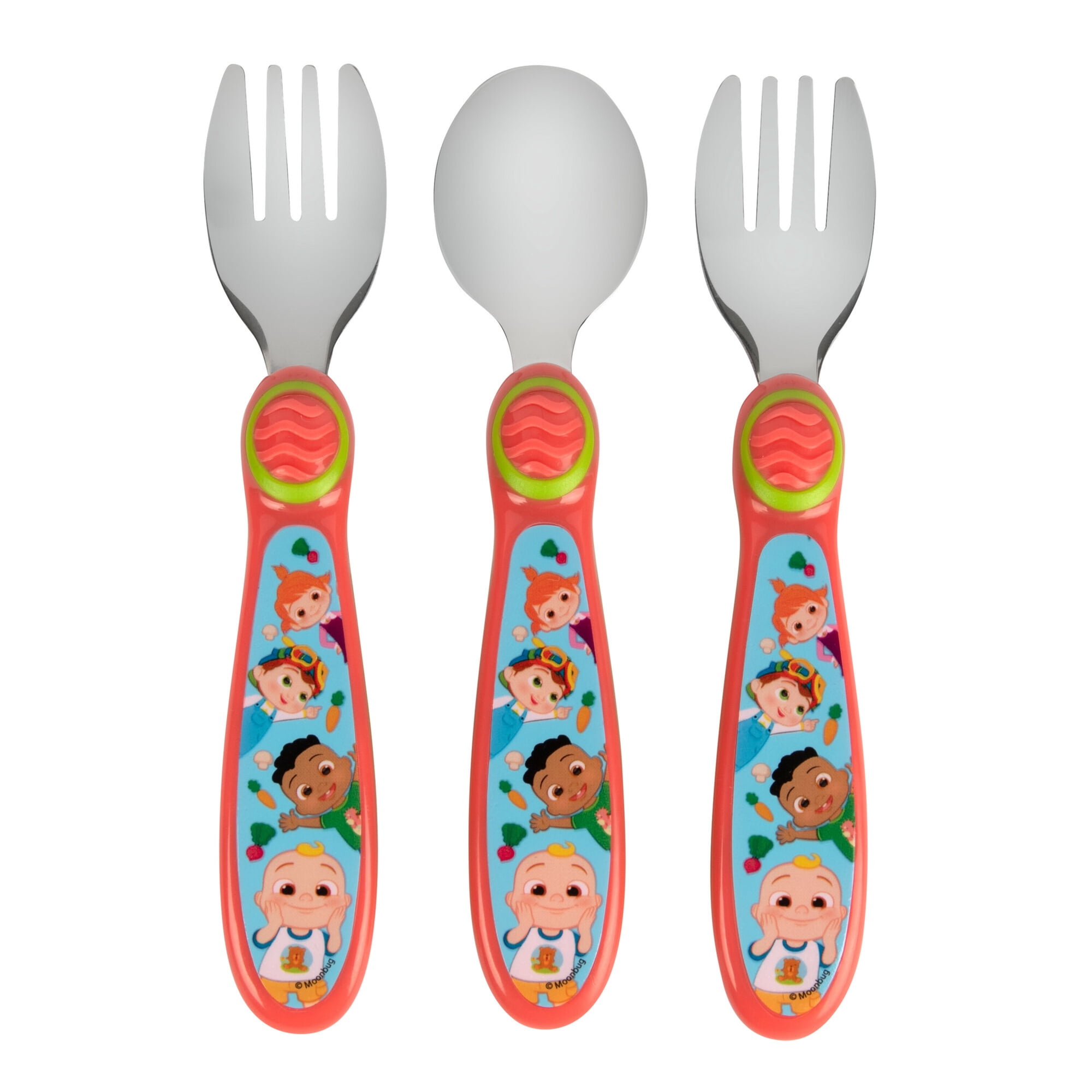 The First Years CoComelon Toddler Forks and Spoon Set - 3 Pieces - Dishwasher Safe Utensils