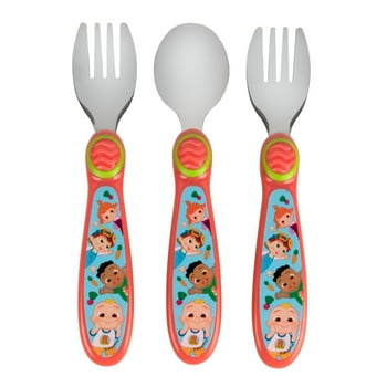 CoComelon Toddler Forks and Spoon Set - 3 Pieces - Dishwasher Safe Utensils
