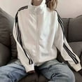 thumbnail image 1 of Chaqueta fina de tres barras para mujer, chaqueta de béisbol negra para estudiantes, chaqueta holgada para mujer, primavera y otoño, 1 of 5