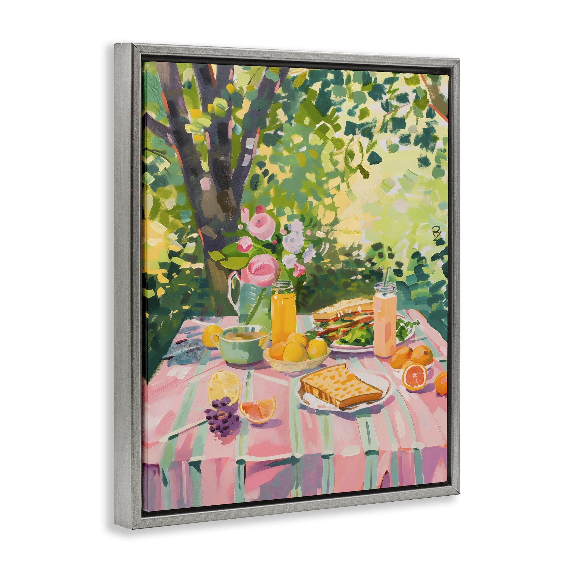 Stupell Industries Breakfast Picnic in Garden Gray Framed Floater Canvas Wall Art, design by The Prints Vibe