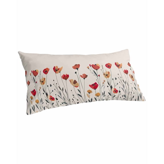 Red Yellow Spring Floral Pillow Covers King Size, Modern Abstract Art Soft Bed Throw Pillowcases Breathable Cooling Long Lumbar Body Pillow Sham Cover for Bed Sofa 20''x40''