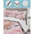 thumbnail image 4 of Quilts Full Size, Romantic Pink Roses Soft Comforter Bedding Set for Bed, Watercolor Botanical Floral Lightweight Quilted Bedspread with Pillow Cover(2 Pieces) for All Season, 78x90 Inch, 4 of 6