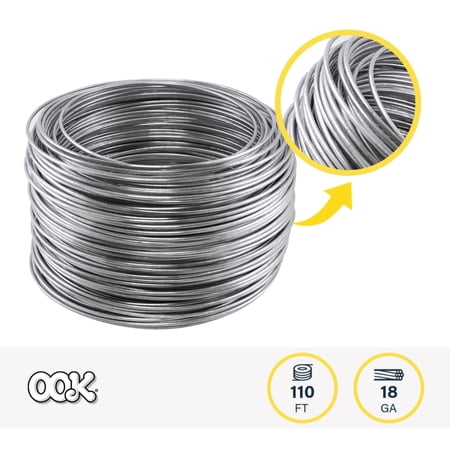 OOK HANGING WIRE, 110 FT, 25 LBS, 18 GAUGE WIRE,, GALVANIZED STEEL, SILVER