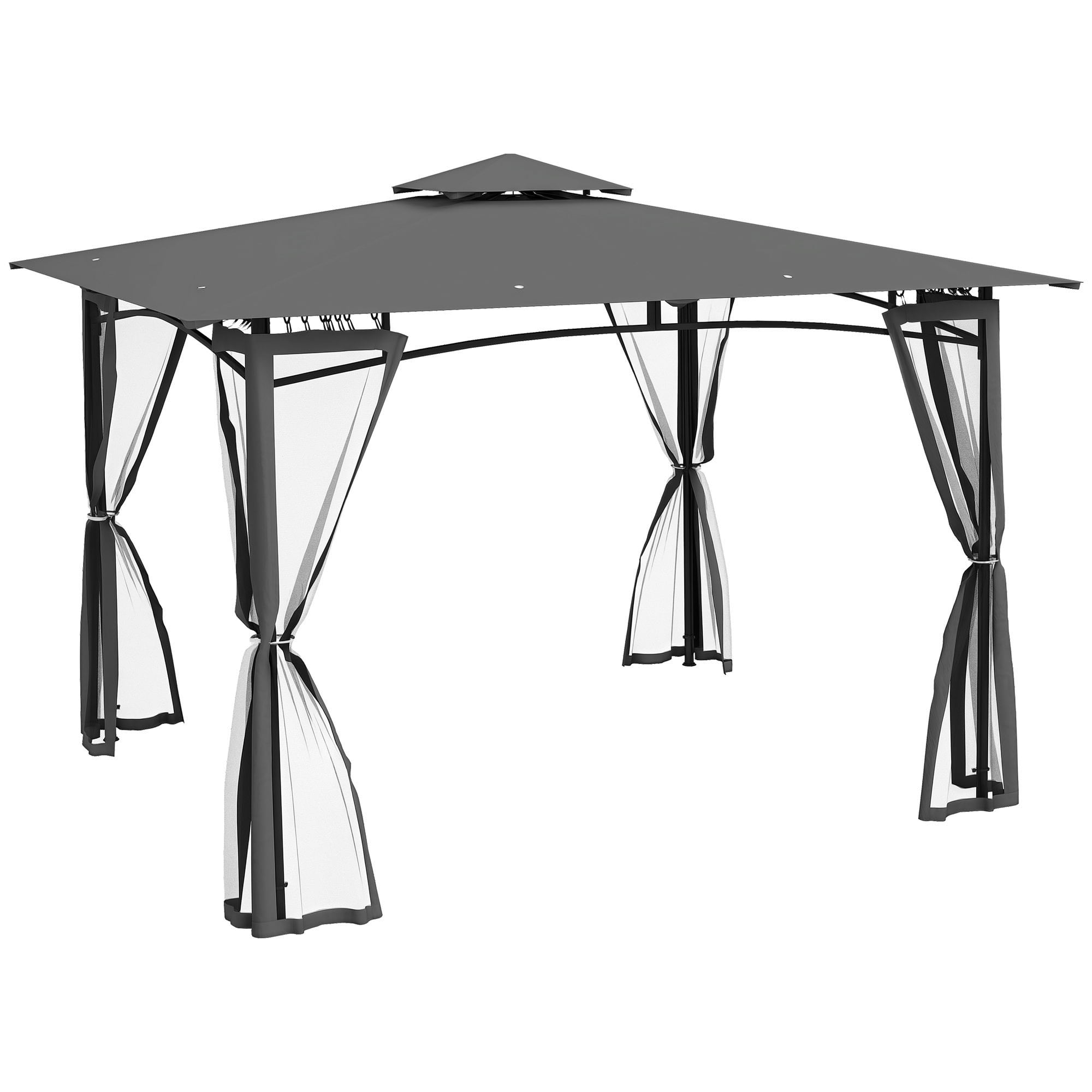 Outsunny 10' x 12' Screened Gazebo, Gray, with 2-Tier Roof & Netting