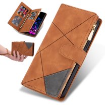 Dteck Samsung Galaxy A14 5G Case Wallet with Zipper Pocket, Premium Soft PU Leather Flip Folio Case with Wrist Strap Kickstand Protective Cover for Samsung Galaxy A14 5G Wallet Case,Brown