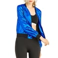thumbnail image 6 of INSPIRE CHIC Women's Casual Stand Collar Metallic Zip Crop Length Bomber Jacket XL Blue, 6 of 8