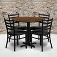 thumbnail image 3 of Flash Furniture 36'' Round Walnut Laminate Table Set with X-Base and 4 Ladder Back Metal Chairs - Black Vinyl Seat, 3 of 4