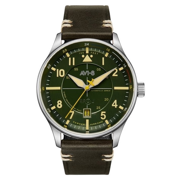 AVI-8 Hawker Hurricane Kent Automatic Hampshire Leather Strap Green Dial AV-4094-03 Men's Watch