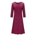 thumbnail image 5 of Zpanxa Plus Size Dress for Women, Solid 3/4 Sleeve Empire Waist Dress, Round Neck Fall Dress Casual Midi T-Shirt Dress Hot Pink L, 5 of 5