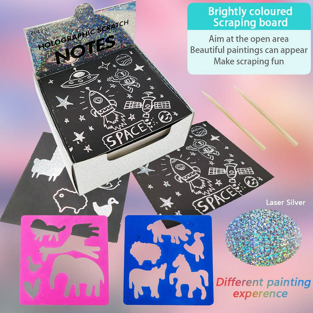 Scratch Notes Set Scratch Doodle Art With 100 Holographic Rainbow Paper ...