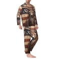 thumbnail image 2 of Hirioo Deer American Flag Wall for Men's Pajama Sets 2 Piece Pjs Men's Long-Sleeved Pajama Set Button Down Sleepwear,S-XXL-Small, 2 of 7