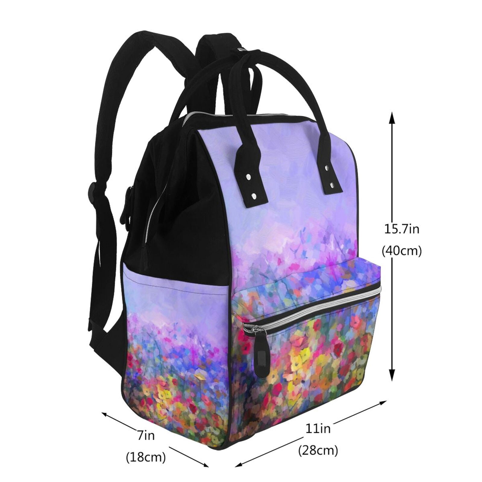Ratiio Colorful Purple Cosmos Flower Mummy Backpack - Waterproof Twill Canvas, Large Capacity Diaper Bag with Multiple Pockets and Adjustable Straps