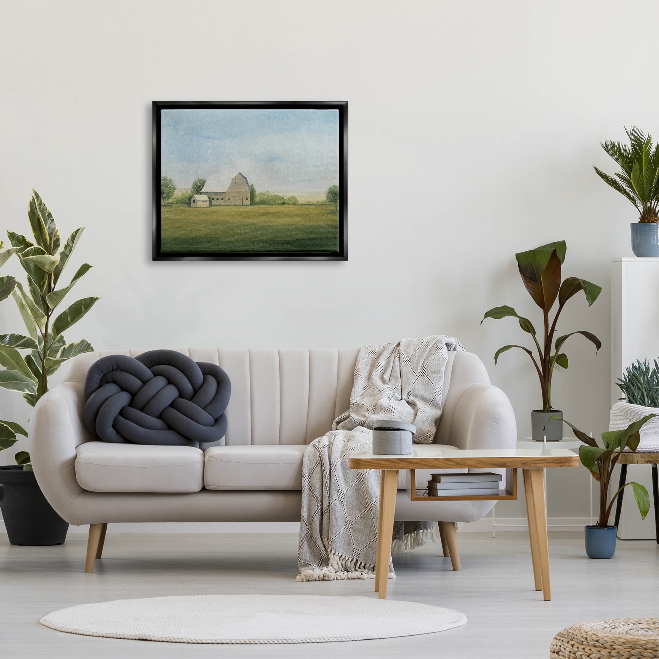 Stupell Industries Vast Rural Barn Landscape Painting Jet Black Floating Framed Canvas Print Wall Art, Design by Grace Popp