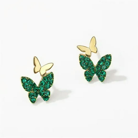 Adorable Women Cubic Zircon Stud Earring Yellow Gold Plated Butterfly Jewelry