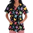 thumbnail image 4 of LTTVQM Women's Easter Scrub Tops Rabbits Eggs Print Happy Short Sleeve Scrub Tops Soft V-Neck Vacation Shirts with Pockets Orange S, 4 of 5