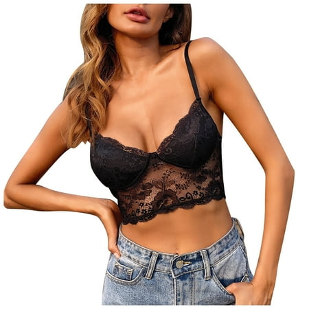 

YDKZYMD Women Bralette Longline Floral Lace Sheer Bralettes Wireless Breathable Seamless Comfort Padded Bralette Bra