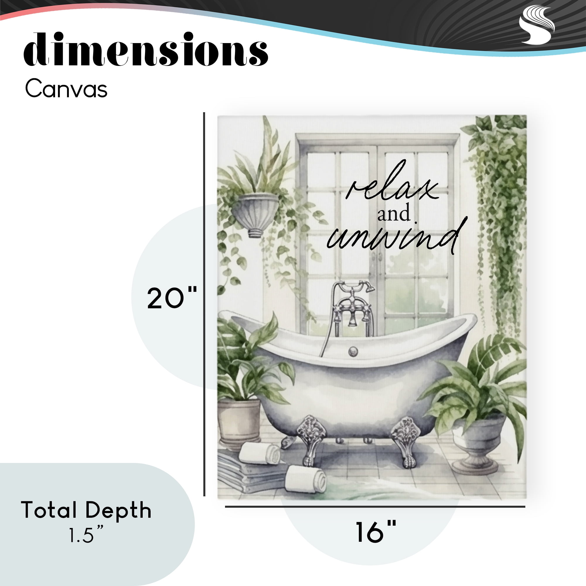 Relax Unwind Bath & Foliage Canvas Wall Art, design by Lettered and Lined
