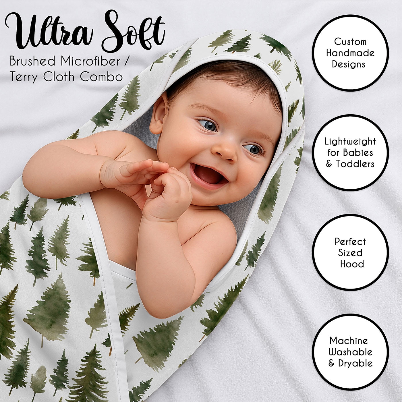 Sweet Jojo Designs Woodland Pine Tree Boy, Girl, Unisex/Gender Neutral Hooded Baby Towels - Toddler Bath Towel