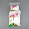 thumbnail image 1 of Spring Duvet Cover Set, Spring Blossoming Tree and Dreaming Girl on Swing Chilhood Memories Watercolor Art, Bedding Set with Shams and Fitted Sheet, 3 Sizes, by Ambesonne, 1 of 3