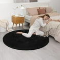 thumbnail image 2 of Chloelov Round Fluffy Faux Fur Area Rug, Black, Cozy Non-Slip Plush Carpet, 3' x 3', Skin-friendly, 2 of 7