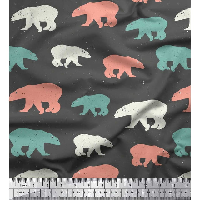 Soimoi Gray Heavy Satin Fabric Colorful Polar Bear Animal Print Fabric by the Yard 54 Inch Wide