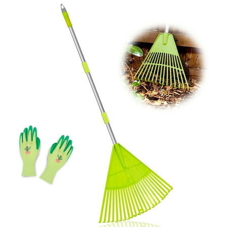 Colwelt Plastic Rakes for Leaves, 72 in, Leaf Rake with Lightweight Stainless Steel Handle to Sweep Leaves in Lawn, Durable Plastic Green Head 22 Tines & 15 Tines