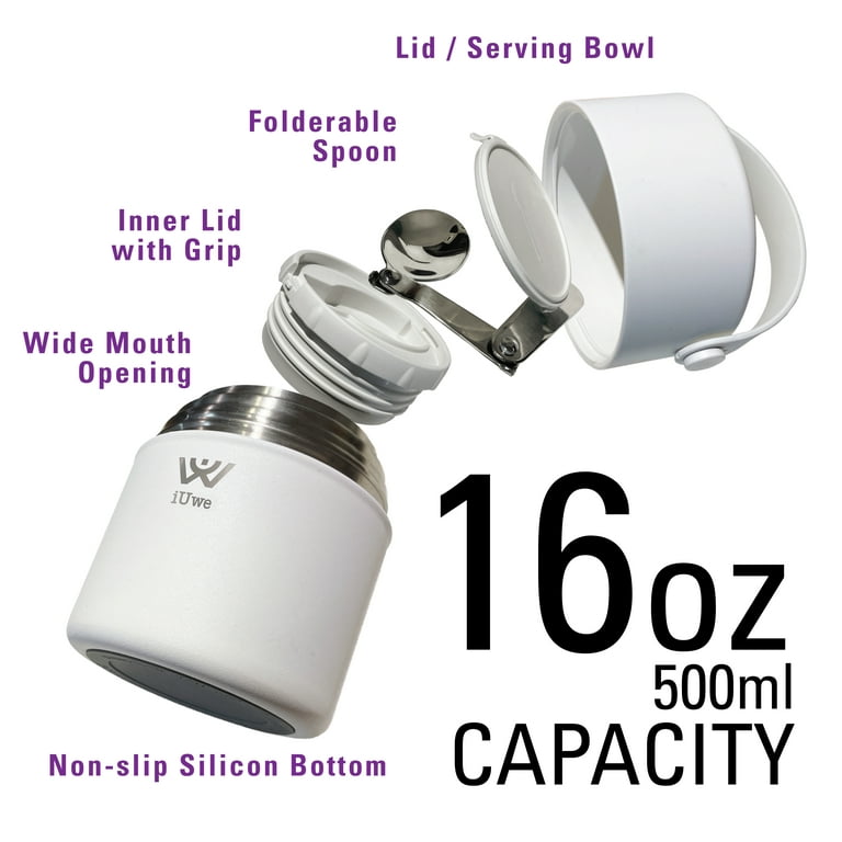 iUwe 16oz Food Thermos for Hot Food Kids with Spoon. 316L Stainless Steel  Small Thermos Insulated Food Container Leak Proof Travel Soup Thermos Food