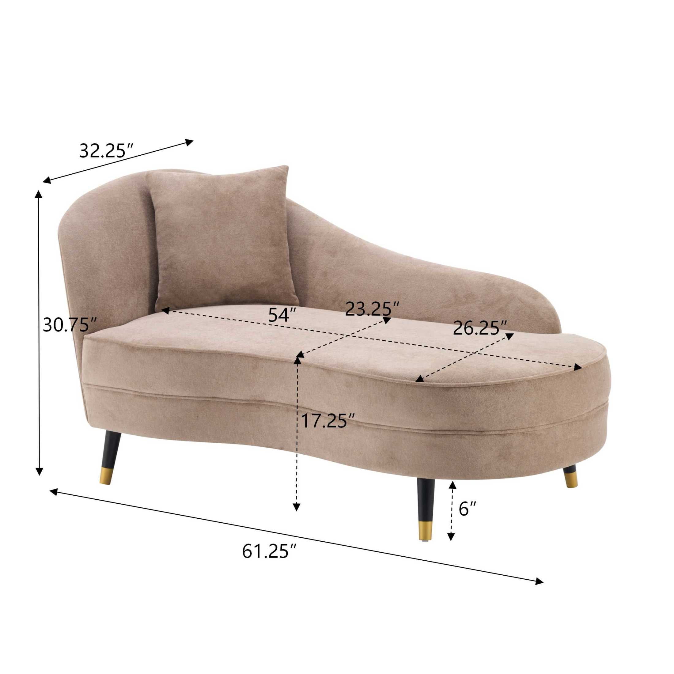 Christopher Knight Home 61" Mid-Century Velvet Curved Chaise Lounge Sofa for Bedroom Living Room, Camel