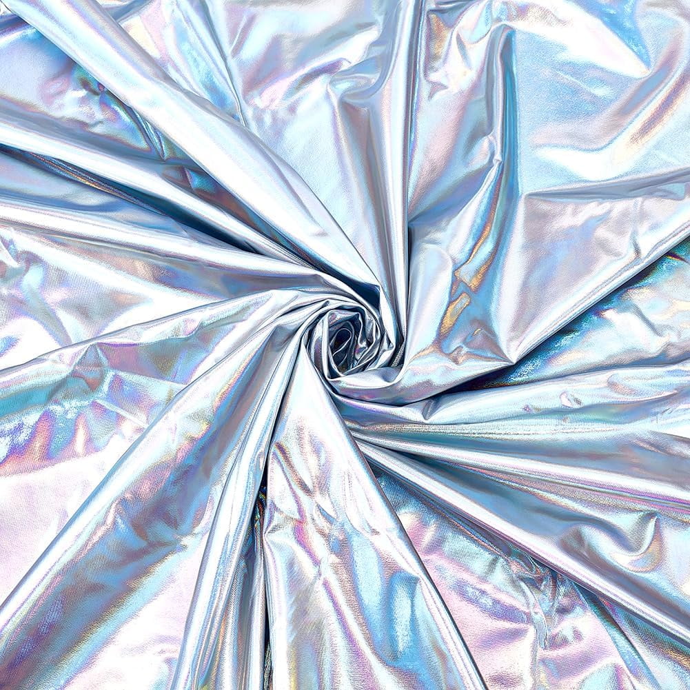 2 Yards Metallic Foil Stretch Fabric Medium Purple Hologram Sewing Fabric 63 Inches Wide Mirror Reflective Vinyl for DIY Textile Dancewear Costumes Garment Accessories