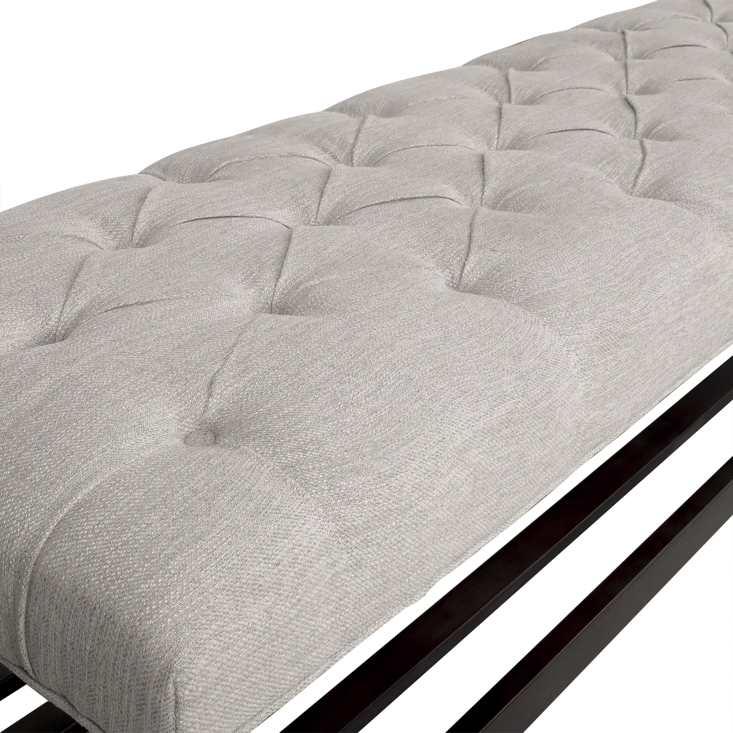 Noble House Wichita Fabric Button Tufted 18.25 inch Bench with Shelf, Beige and Dark Walnut