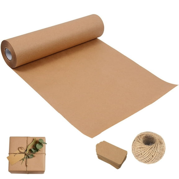 Brown Kraft Paper Roll, Brown Wrapping Paper Set for Packing, Moving, Shipping & Crafts/Arts With Jute String And Gift Tags(14.96in x 32.80ft)