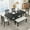 Black, variant on 6 Piece Extendable Dining Table Set for 6 Persons, 82in Farmhouse Wood Dining Set with Rectangular Trestle Table and 4 Upholstered Chairs & Bench, Natural
