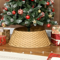 HOMCOM 27 inch Rustic Christmas Tree Collar, Plastic Woven Christmas Tree Skirt for Party, Holiday, Home Decoration, Natural