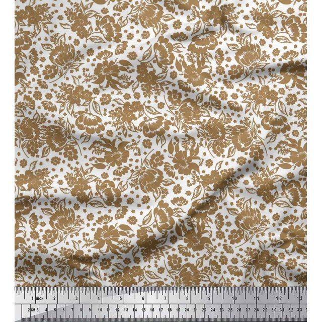 Soimoi Polyester Crepe Fabric Leaves & Floral Artistic Print Fabric by The Yard 52 Inch Wide