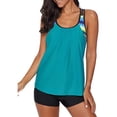 thumbnail image 1 of Womens Blouson Striped Printed Strappy T Back Push Up Tankini Swimsuits, 1 of 3