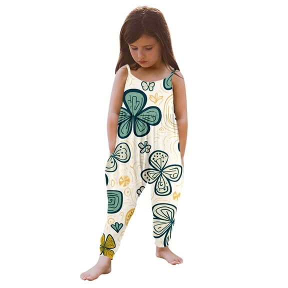 MIXUE Toddler Girls Jumpsuits & Rompers Children's St. Patrick's Day print Suspenders sleeveless Haren Pants Bodysuits Outwear,Yellow,2-3 Years