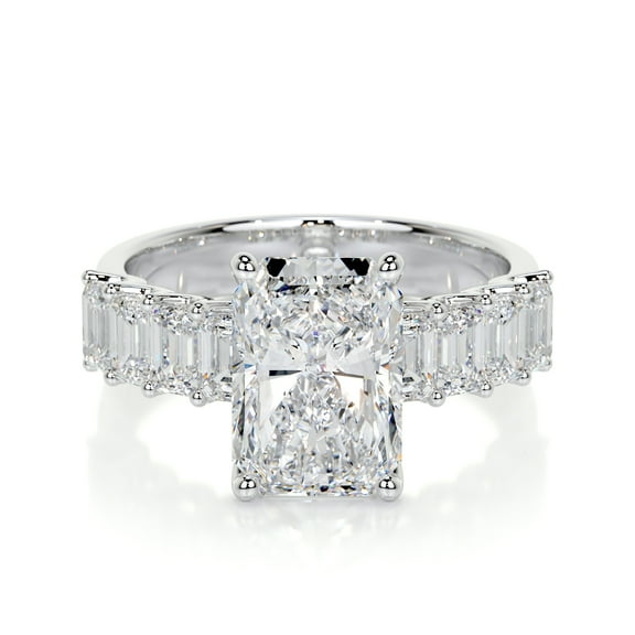 First Jewel Radiant Cut Excellent 2.3 Ct Diamond Ring For Women's - Silver 14K White Gold Over Ring - Radiant Solitaire with Emerald Accent Diamond Ring - Eternity Band Diamond Ring for Women's