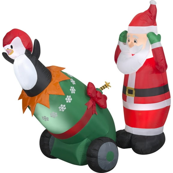 6 ft. L Christmas Airblown Inflatables Lightshow Santa and Penguin