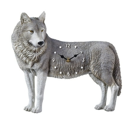 Honda Wall Clock Realistic Wolf Clock Sculpture with Hand Painted Details, Gray Wolf, for Wall, Kitchen, Livingroom ()