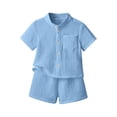 thumbnail image 2 of Glisme Boys Outfits Short Sleeve T Shirt Shorts Solid Color 2 Pieces Set Cute Infant Clothes Blue, 2 of 4