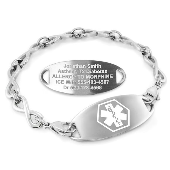 MedicEngraved Stainless Steel Custom Medical Alert Bracelet - 6mm Infinity Link