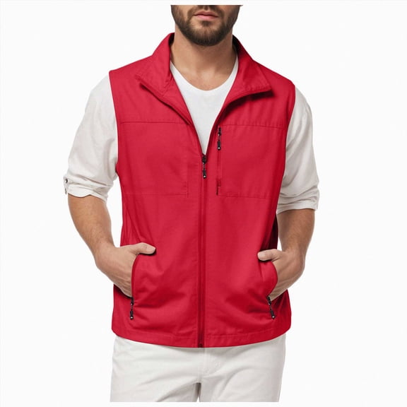 Leey-World Men's Lightweight Softshell Vest Windproof Sleeveless Jacket for Travel Hiking Running Golf(Red,4XL)