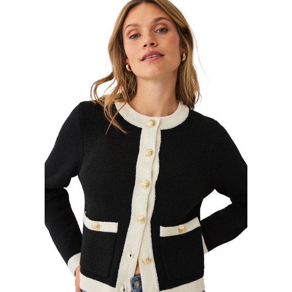 Ellos Plus Size Boxy Gold Button Front Cardigan