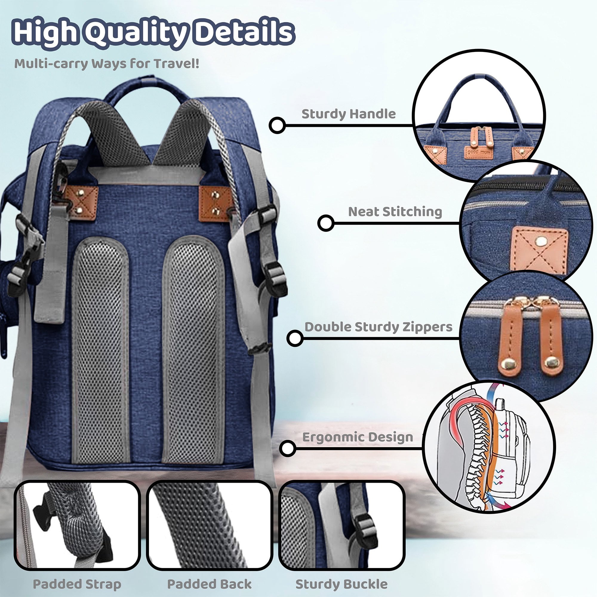 Anoak Baby Diaper Bag Backpack with Changing Station, Large Capacity Baby Bag, Waterproof Travel Backpack with USB Charging Port, Stroller Straps , Baby Shower Gifts