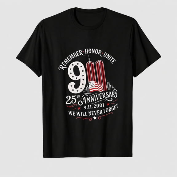 Unisex Adult 9/11 25th Anniversary Remember Honor Unite Graphic T-Shirt, Short Sleeve Shirt